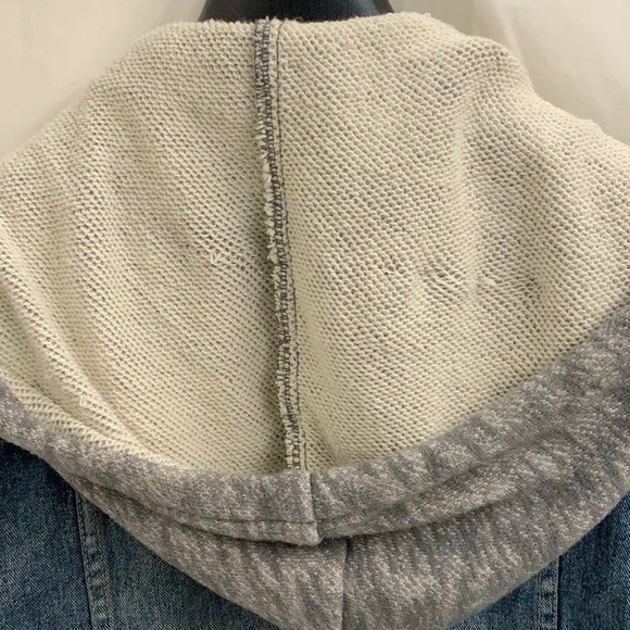 Free People Distressed Jean Jacket with Contrasting Sleeves & (Detachable) Hood - Picture 6 of 11